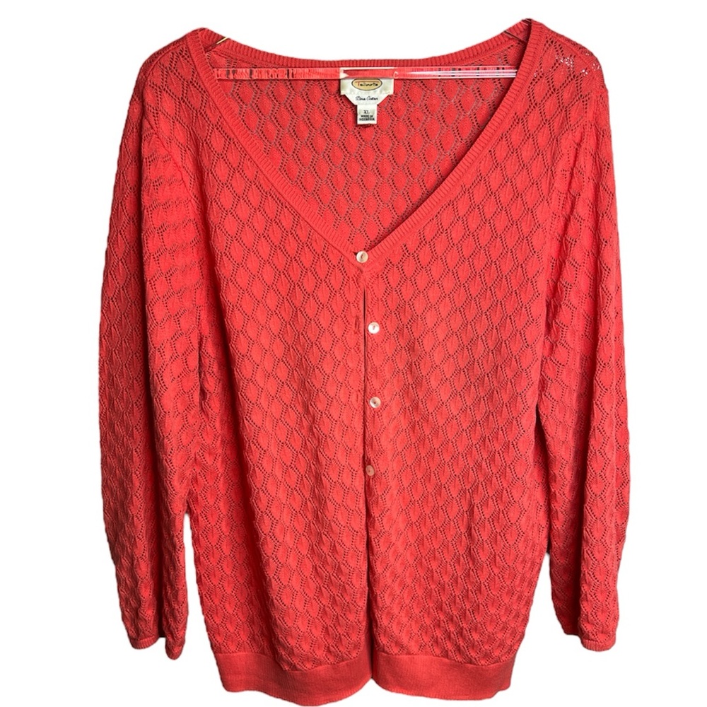 Talbots Coral Knit Button Down Long Sleeve Cardigan Top